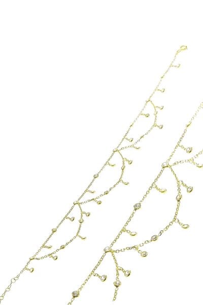 Gümüş altın yaldızlı zirkon taşlı prenses model halhal SGTL12578GOLD