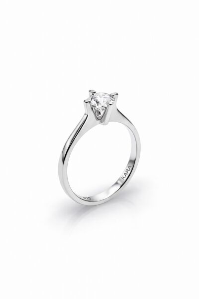 925 Ayar Gümüş Yüzük Birinci Kalite Zirkon Taşlı Pırlanta Montür Klasik Tektaş Kadın Yüzük - Beyaz Altın Kaplama Zirkon Taşlı