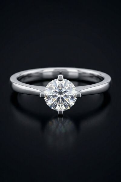 925 Ayar Gümüş Yüzük Birinci Kalite Zirkon Taşlı Pırlanta Montür Klasik Tektaş Kadın Yüzük - Beyaz Altın Kaplama Zirkon Taşlı