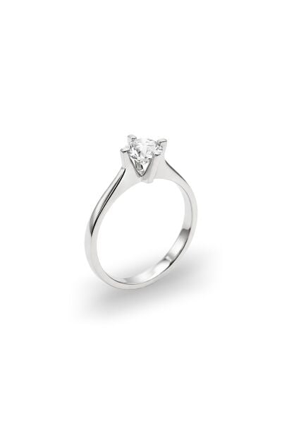 925 Ayar Gümüş Yüzük Birinci Kalite Zirkon Taşlı Pırlanta Montür Klasik Tektaş Kadın Yüzük - Beyaz Altın Kaplama Zirkon Taşlı