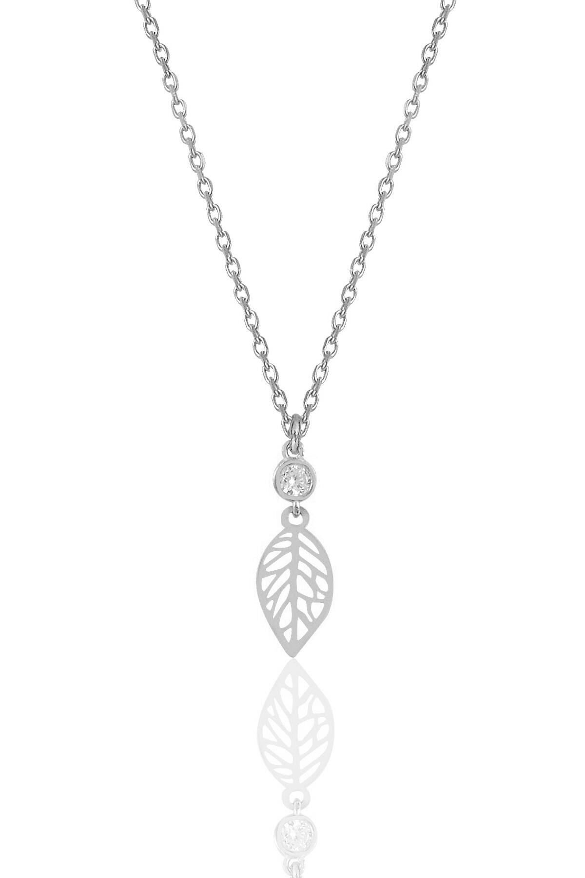 Gümüş rodyumlu zirkon taşlı yaprak kolye SGTL12008RODAJ