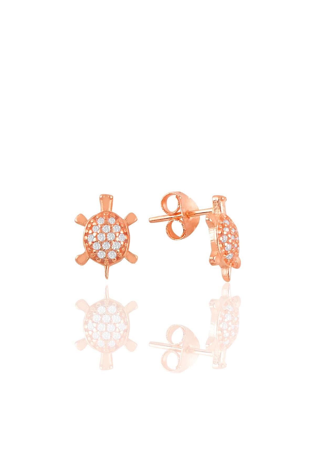 Gümüş rose zirkon taşlı kaplumbağa küpe SGTL11092ROSE