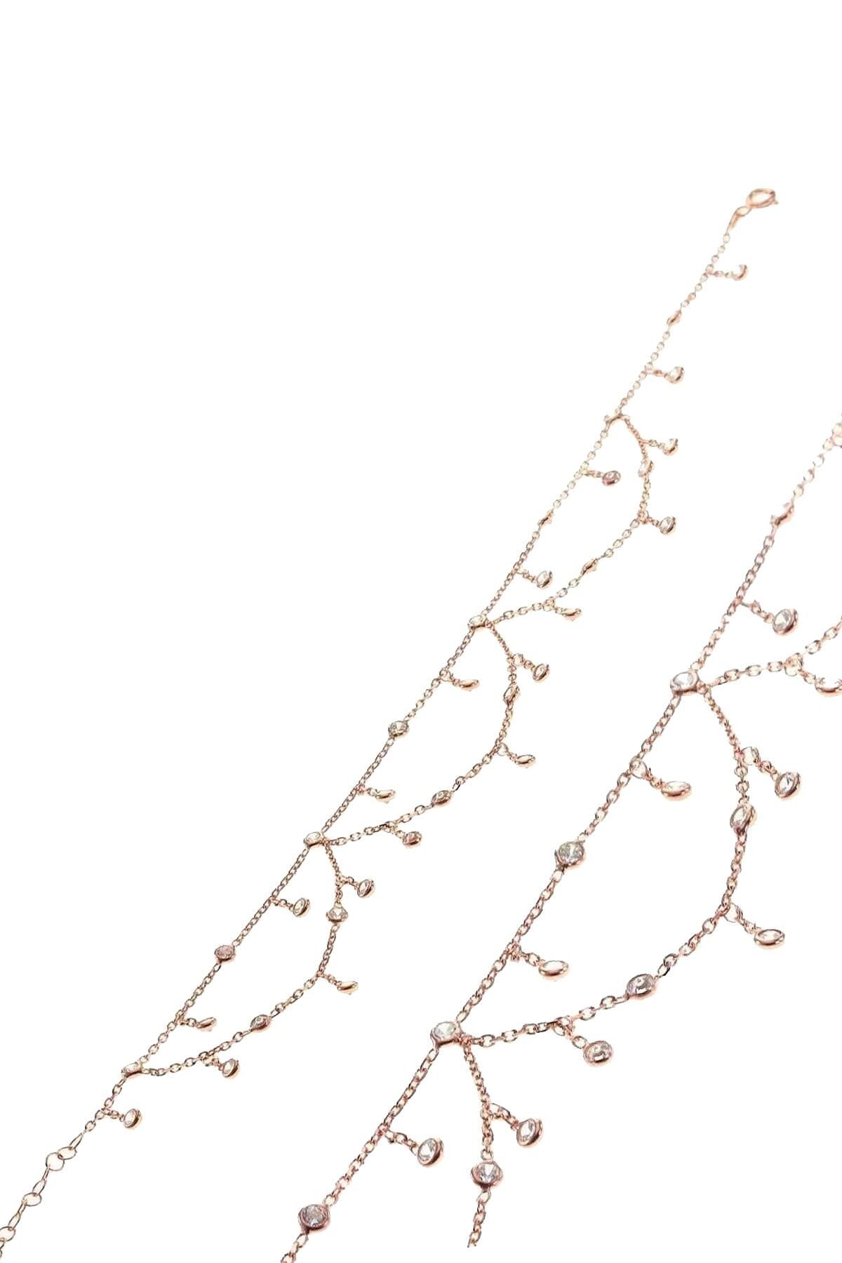 Gümüş rose zirkon taşlı prenses model halhal SGTL12578ROSE