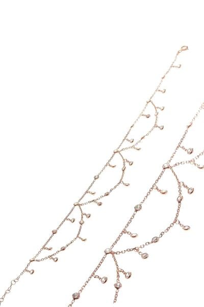 Gümüş rose zirkon taşlı prenses model halhal SGTL12578ROSE