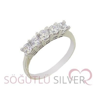 925 ayar gümüş rodyumlu  beş taş yüzük SGTL2985