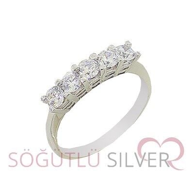 925 ayar gümüş rodyumlu  beş taş yüzük SGTL2985