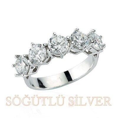 beş taşlı rodyumlu yüzük yüzük8276