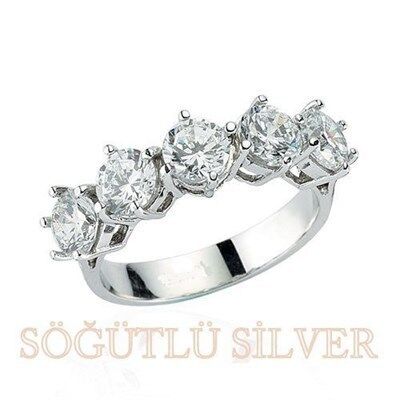 beş taşlı rodyumlu yüzük yüzük8276