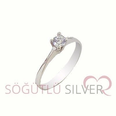 925 ayar gümüş rodyumlu tek taş yüzük SGTL2984