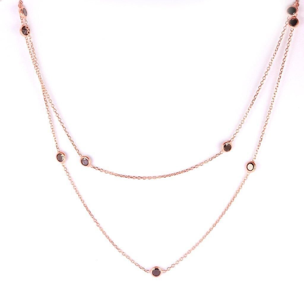 Gümüş rose siyah sıra taşlı kolye SGTL4676