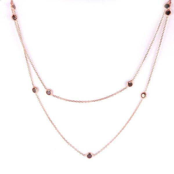 Gümüş rose siyah sıra taşlı kolye SGTL4676