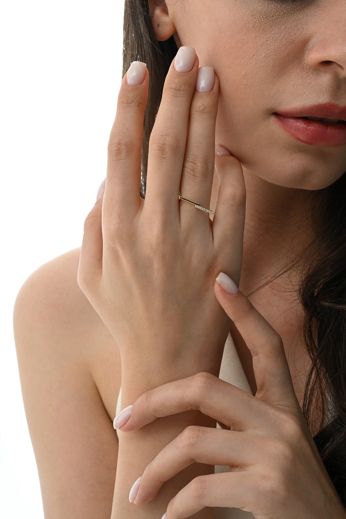 Gümüş altın yaldızlı zirkon taşlı modern tasarımlı icon yüzük SGTL12878GOLD