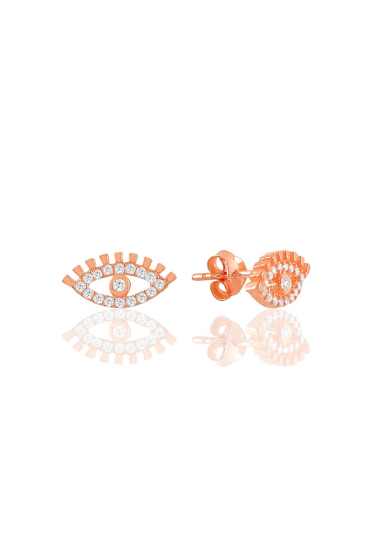 Gümüş rose zirkon taşlı eye göz küpe SGTL11091ROSE