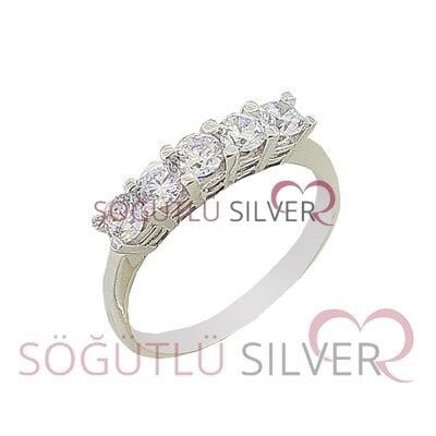 925 ayar gümüş rodyumlu tek taş yüzük tek taş ve beş taş SGTL2983