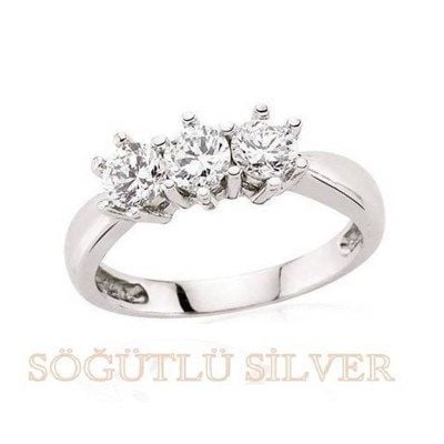 üç taşlı rodyumlu yüzük yüzük8275