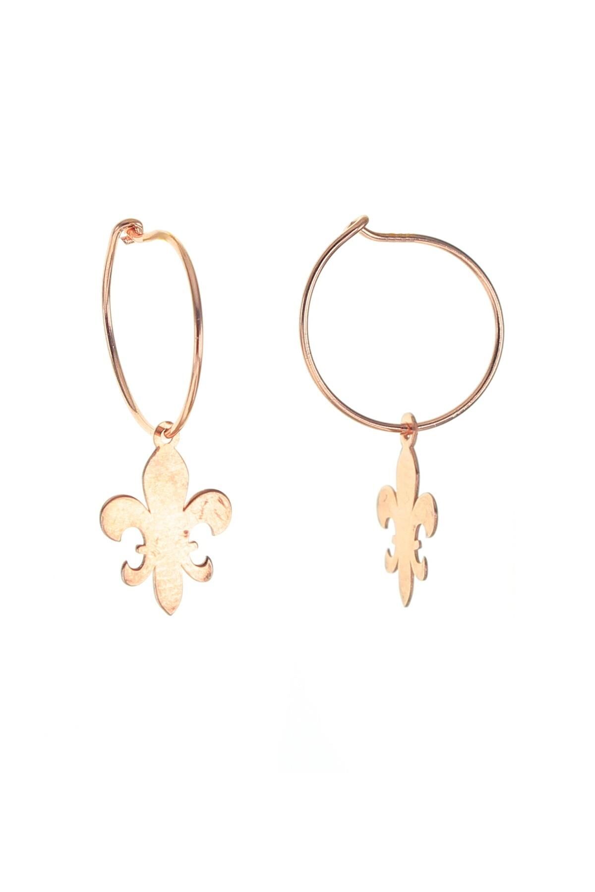 Gümüş fluer-de-lis modeli halkalı küpe SGTL8702