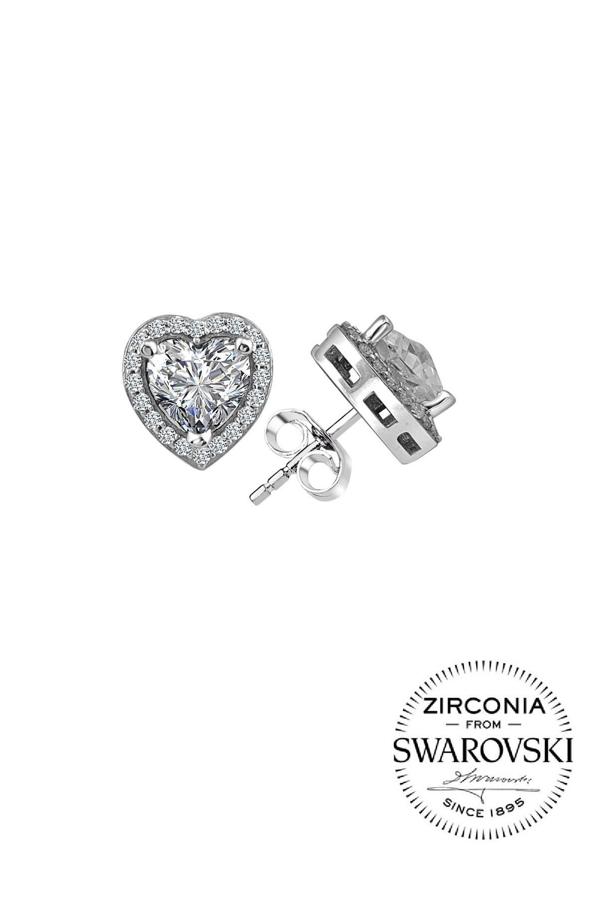 Gümüş Swarovski taşlı pırlanta modeli kalp küpe SGTL20516KUPE