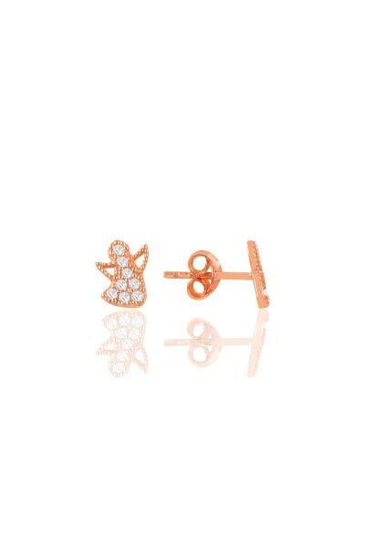Gümüş rose zirkon taşlı kanat küpe SGTL11090ROSE