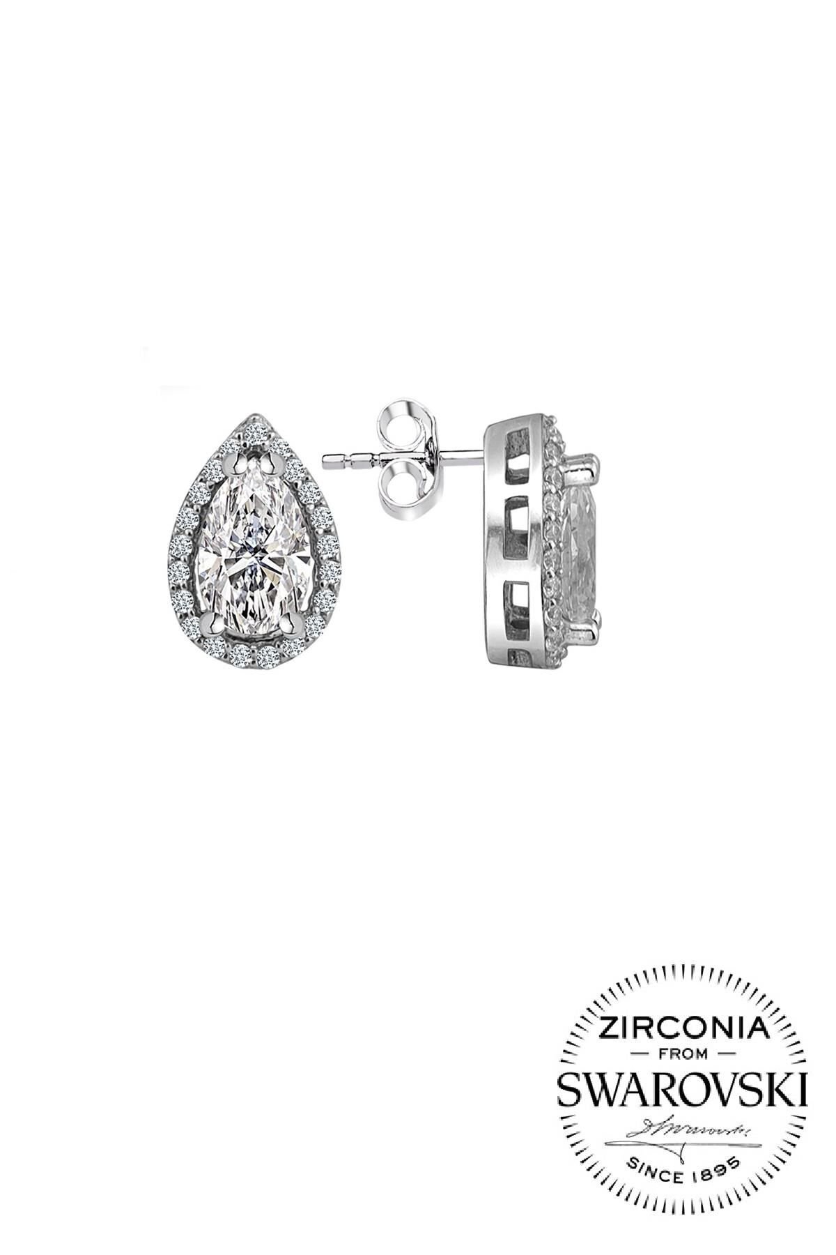 Gümüş Swarovski taşlı pırlanta modeli damla küpe SGTL20517KUPE