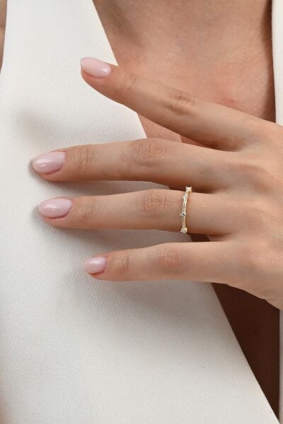 925 ayar Gümüş altın yaldızlı zirkon taşlı fine yüzük