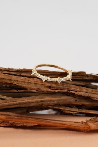 925 ayar Gümüş altın yaldızlı zirkon taşlı fine yüzük