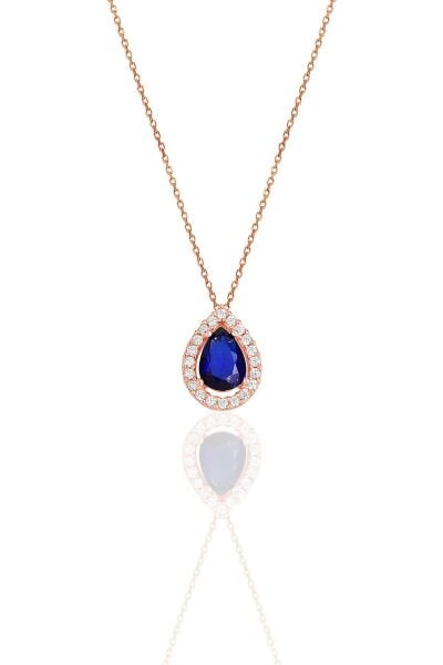 Gümüş rose safir taşlı damla modeli üçlü set SGTL11512LACIVERT