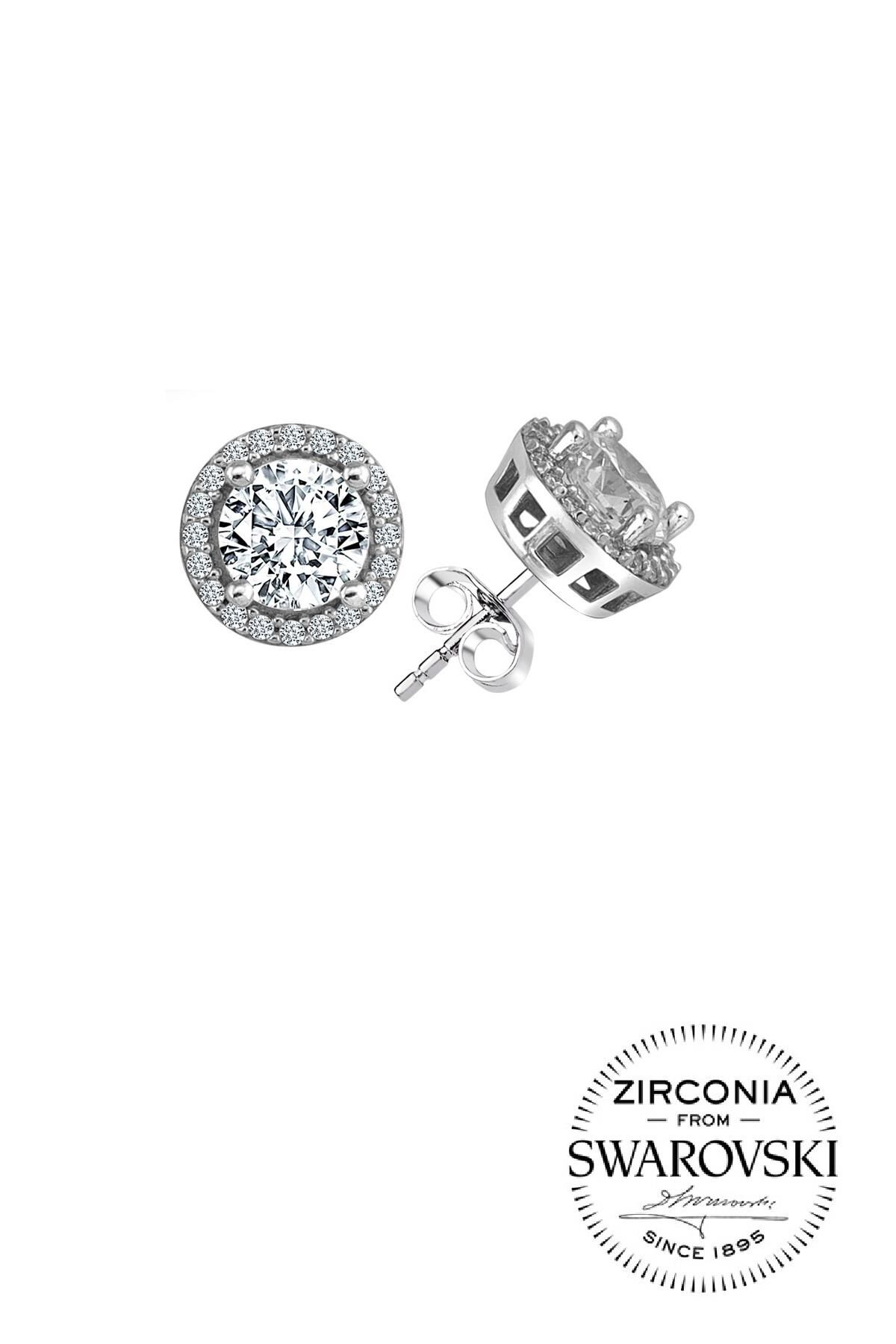 Gümüş Swarovski taşlı pırlanta modeli yuvarlak küpe SGTL20518KUPE