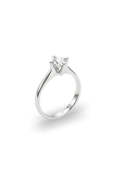 925 Ayar Gümüş Yüzük Işıklı Kutuda Birinci Kalite Zirkon Taşlı Pırlanta Montür Klasik Tektaş Kadın Yüzük - Beyaz Altın Kaplama Zirkon Taşlı