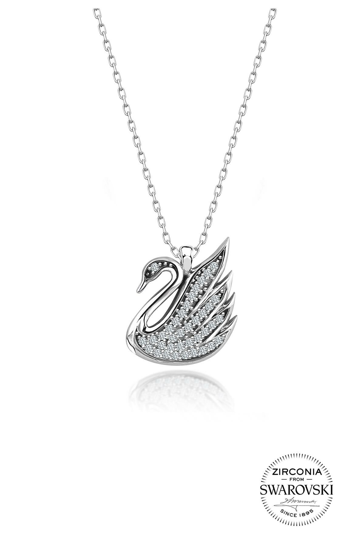 Gümüş Swarovski taşlı pırlanta modeli kuğu kolye SGTL20530