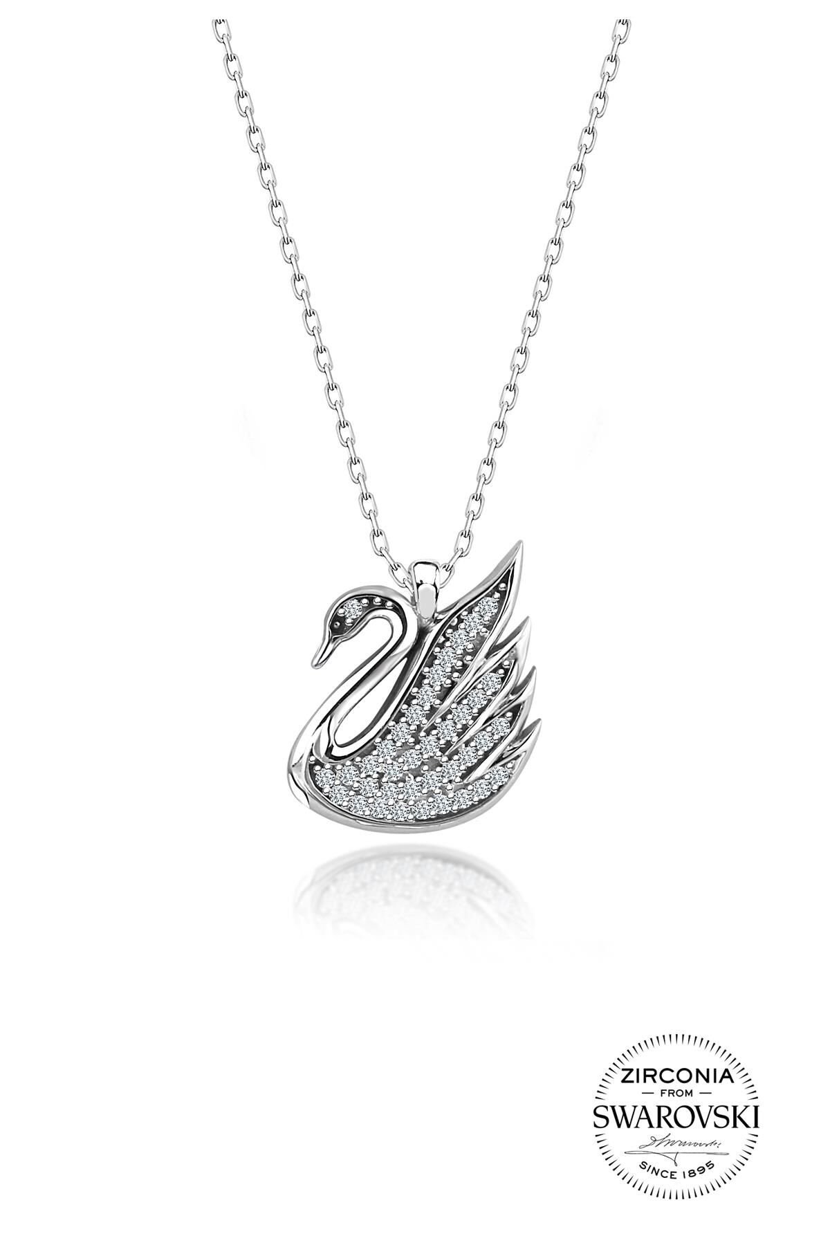 Gümüş Swarovski taşlı pırlanta modeli kuğu kolye SGTL20530