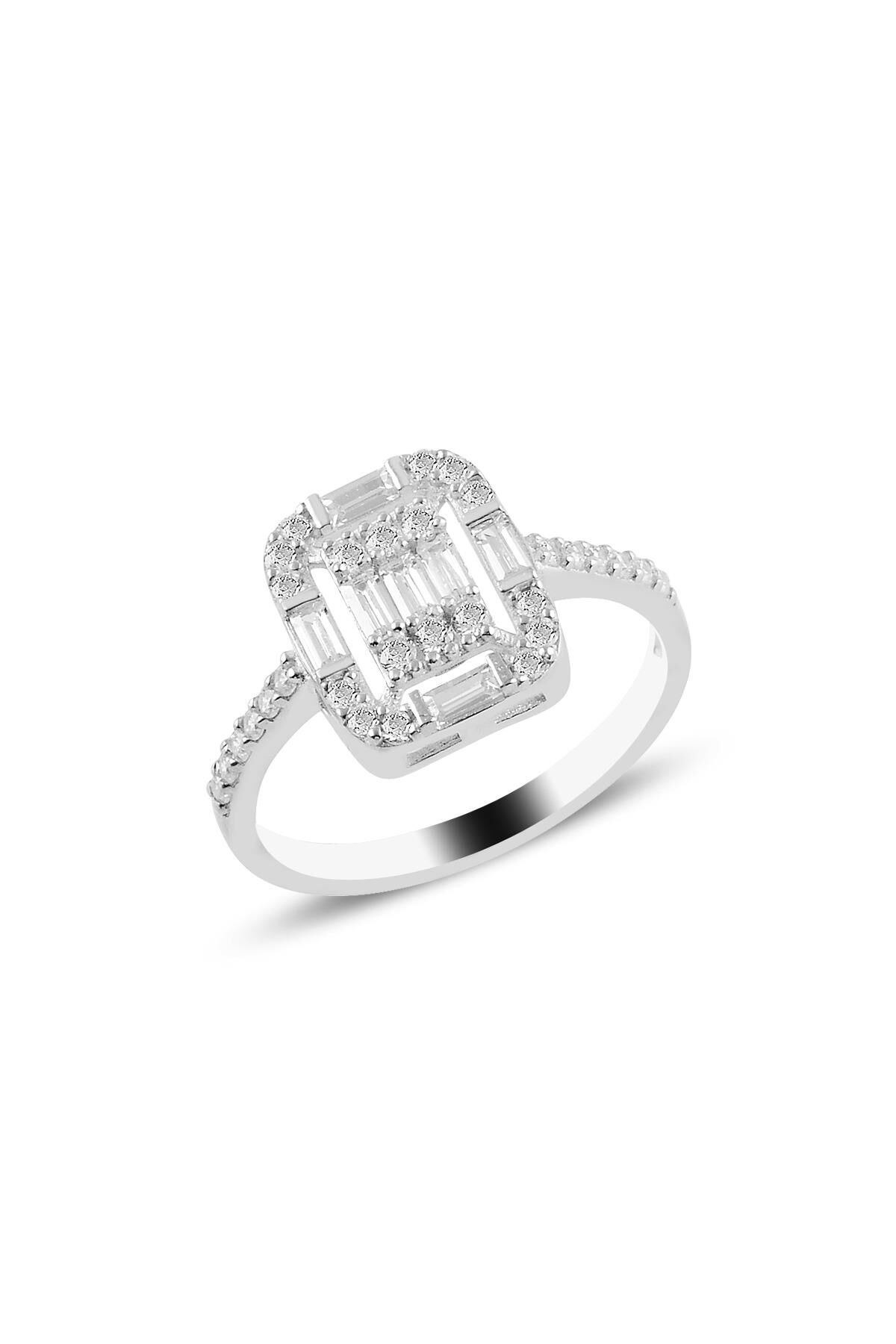 Gümüş rodyumlu  gümüş baget taşlı yüzük SGTL10747YZK