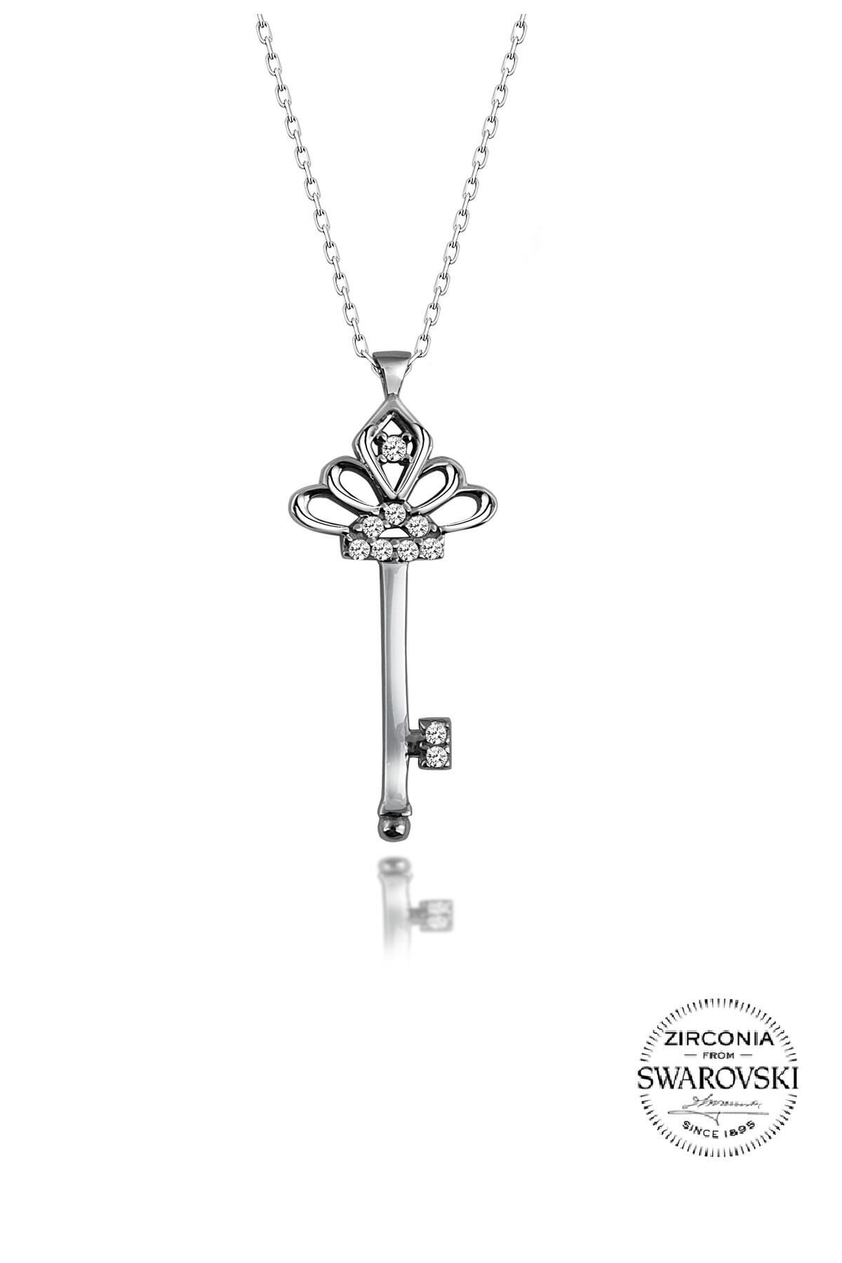 Gümüş Swarovski taşlı pırlanta modeli anahtar kolye SGTL20533