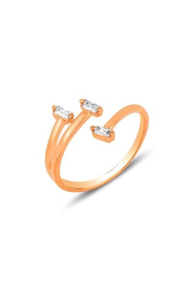 Gümüş rose baget üç taşlı ayarlamalı yüzük SGTL12210ROSE