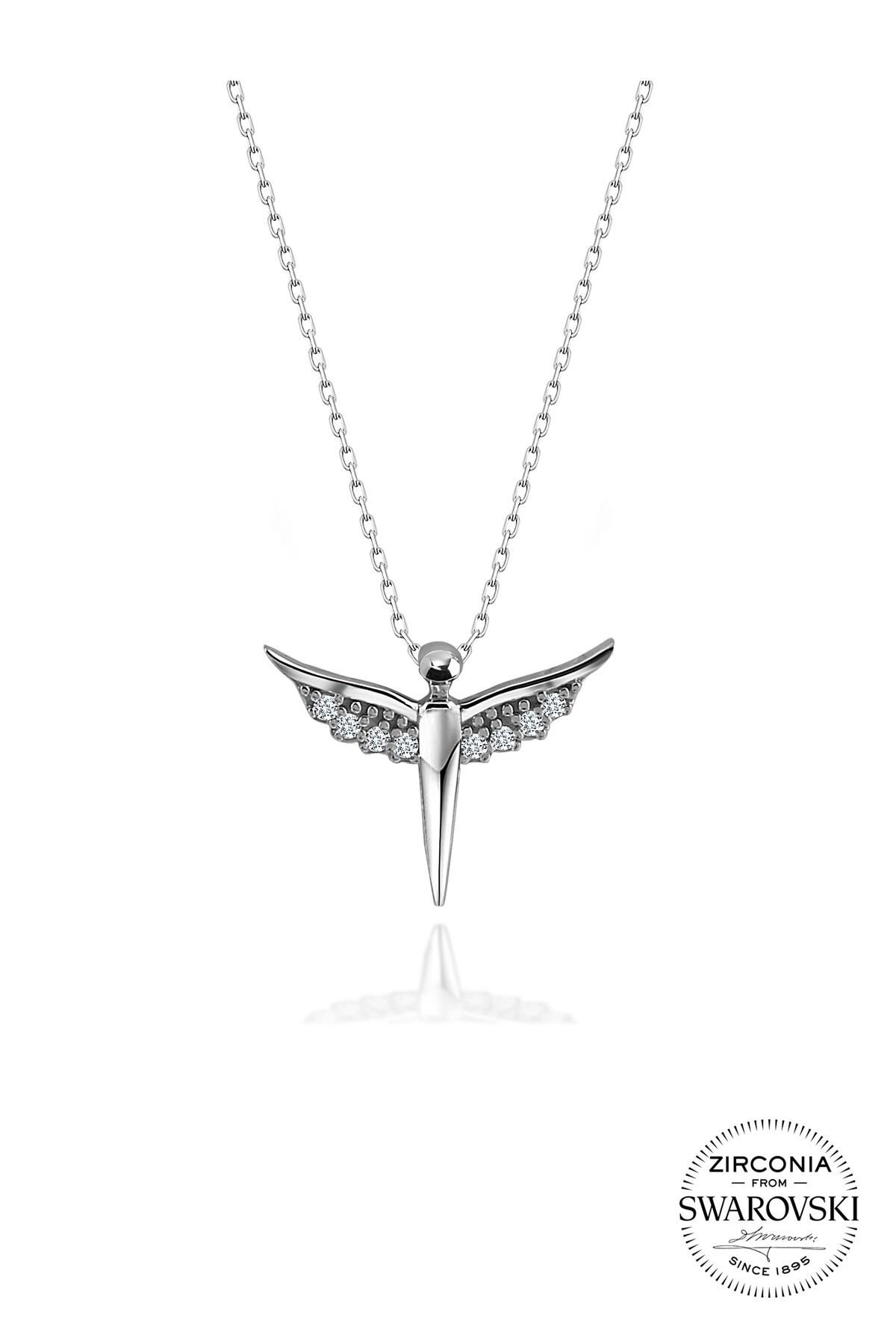 Gümüş Swarovski taşlı pırlanta modeli kanat kolye SGTL20534