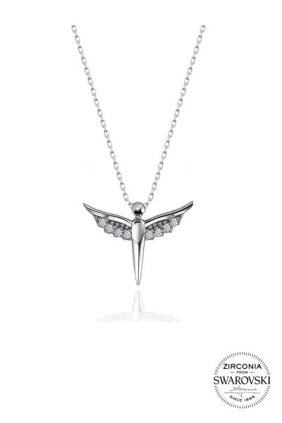 Gümüş Swarovski taşlı pırlanta modeli kanat kolye SGTL20534