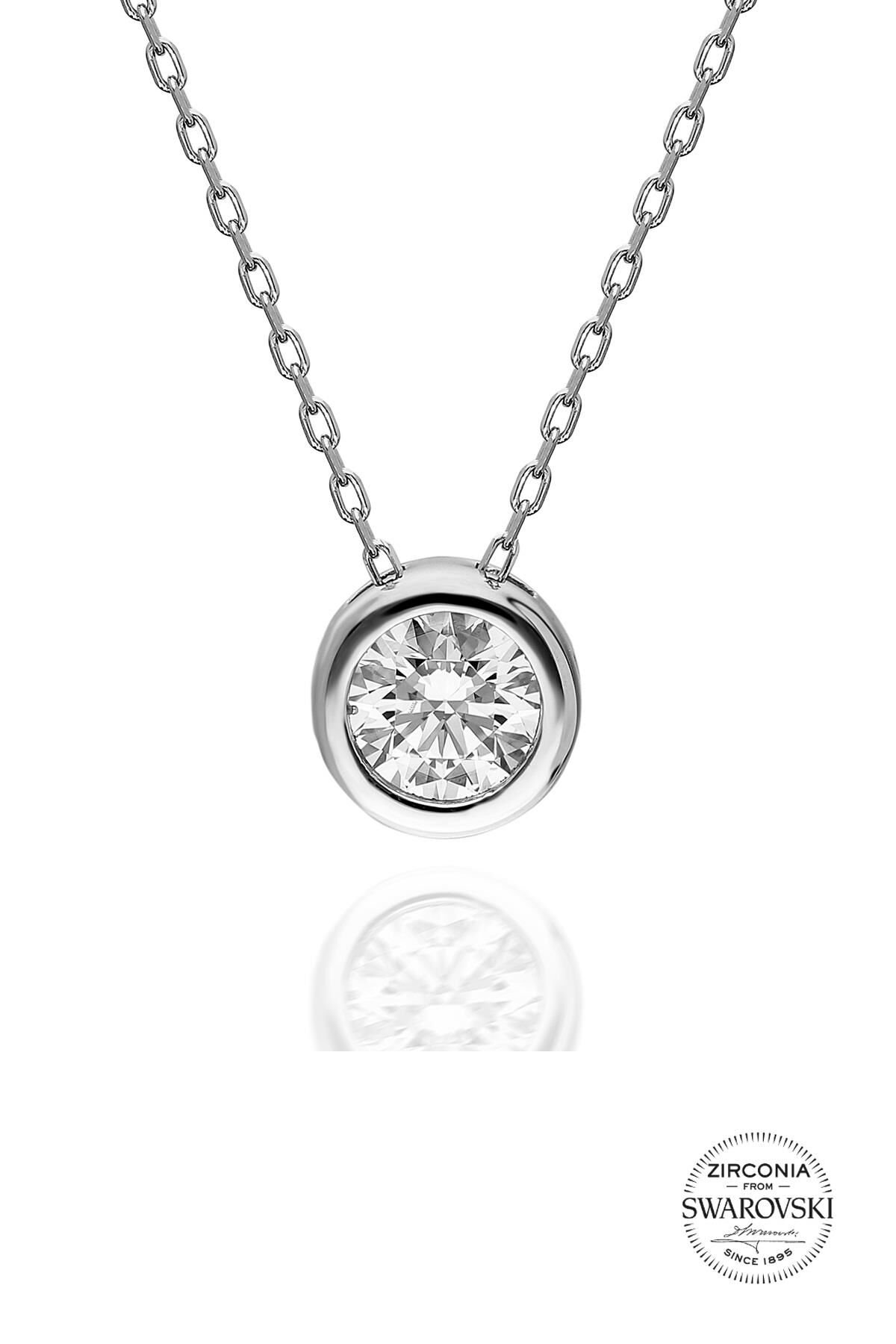 Gümüş Swarovski taşlı pırlanta modeli sıvamalı kolye SGTL20537