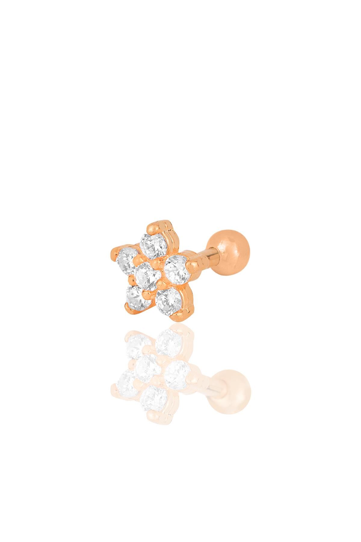 Gümüş rose zirkon taşlı papatya modeli Tragus helix Piercing küpe SGTL12205ROSE