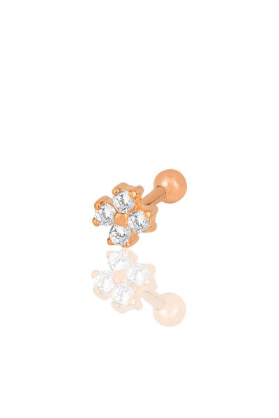 Gümüş rose zirkon taşlı dört yapraklı yonca Tragus helix Piercing küpe SGTL12204ROSE