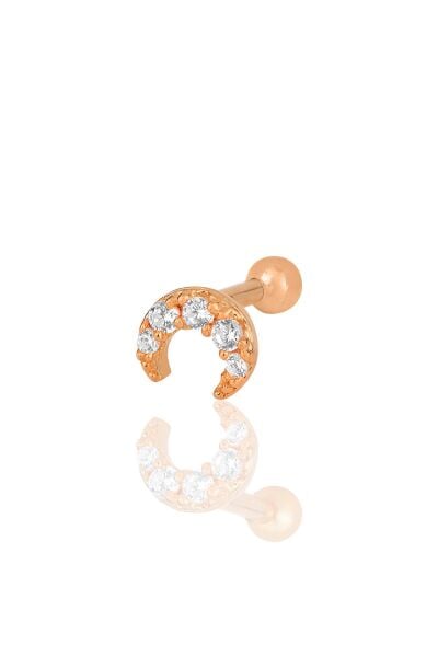 Gümüş rose zirkon taşlı hilal modeli Tragus helix Piercing küpe SGTL12203ROSE