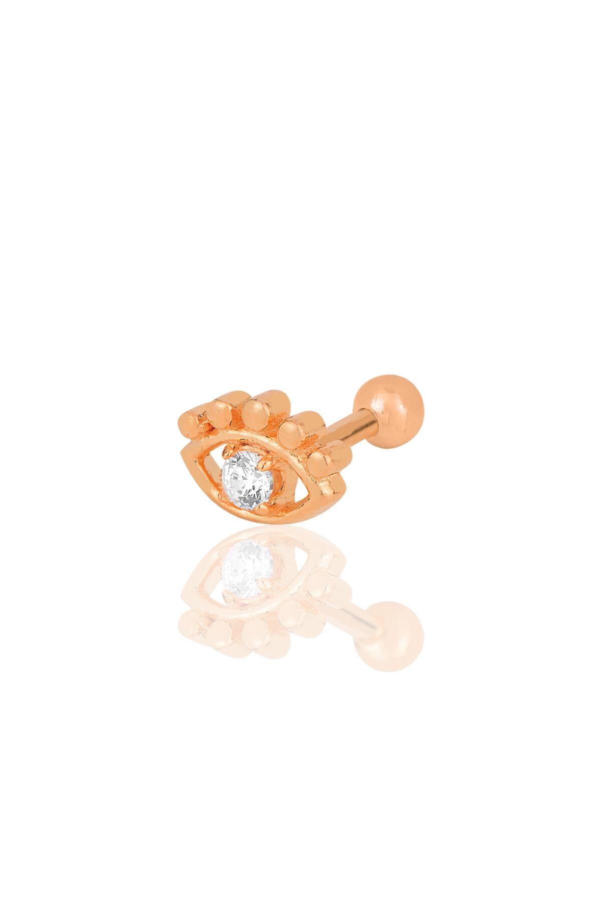 Gümüş rose zirkon taşlı kirpikli göz modeli Tragus helix Piercing küpe SGTL12202ROSE