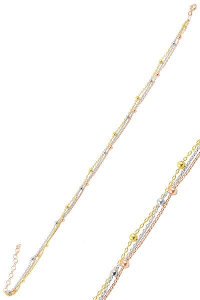 Gümüş üç zincirli renkli  top top halhal. SGTL10394HALHAL