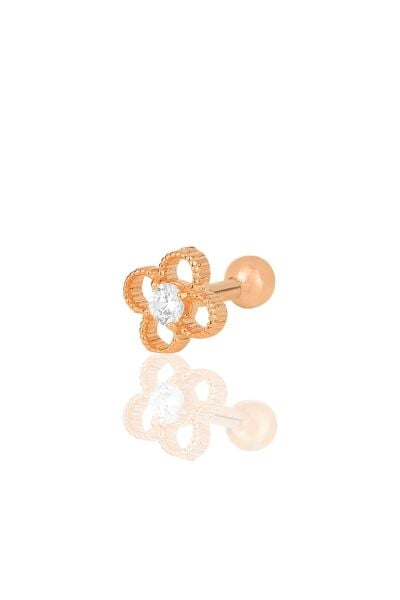 Gümüş rose zirkon taşlı yonca modeli Tragus helix Piercing küpe SGTL12200ROSE