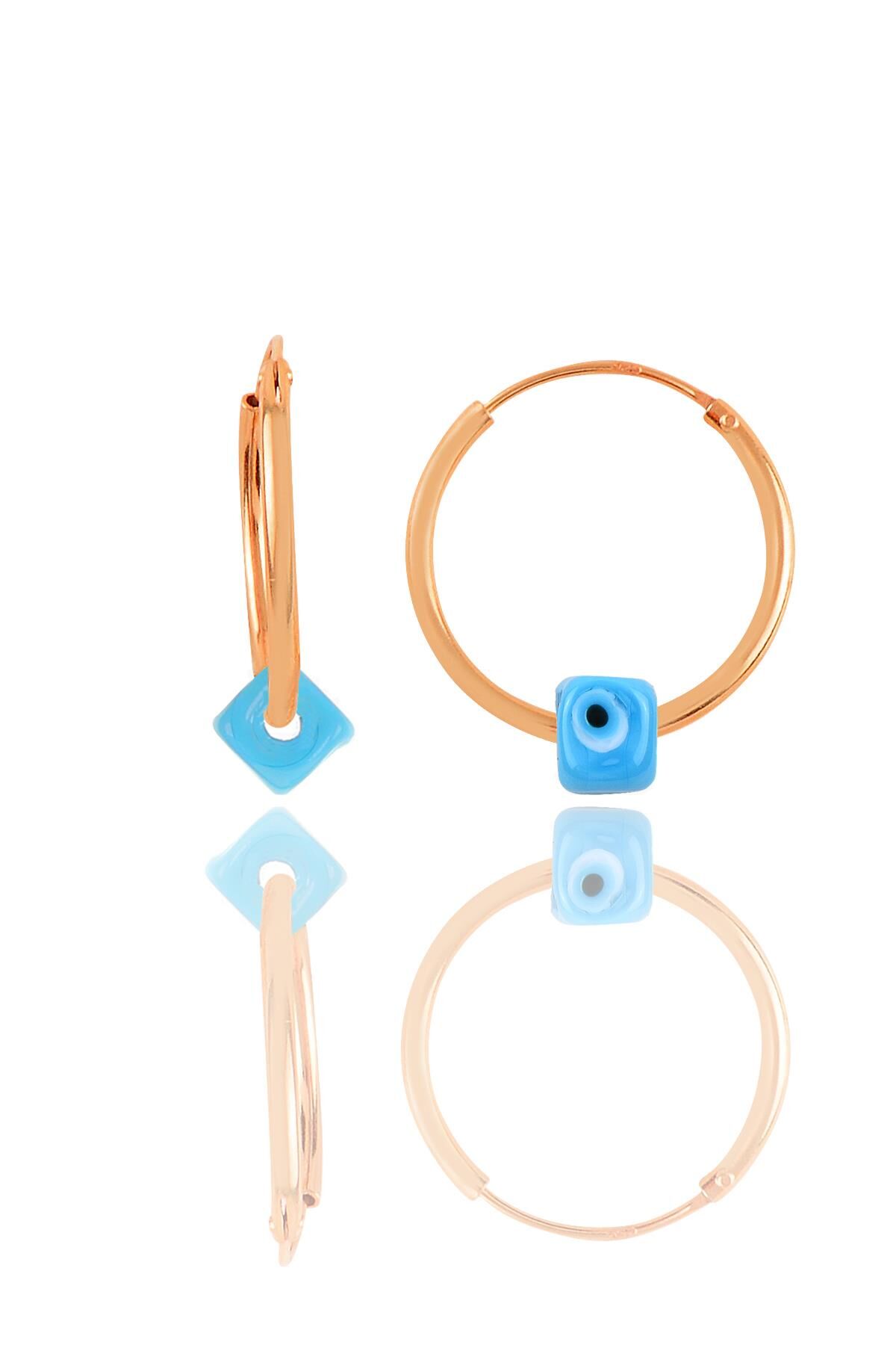 Gümüş rose  nazarlı turkuaz halka  küpe SGTL11085ROSE