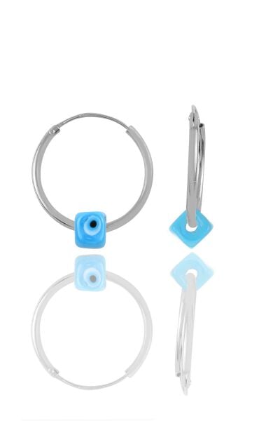 Gümüş rodyumlu nazarlı turkuaz halka  küpe SGTL11085RODAJ