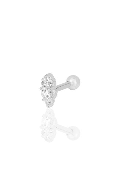 Gümüş rodyumlu zirkon taşlı Tragus helix Piercing küpe SGTL12207RODAJ