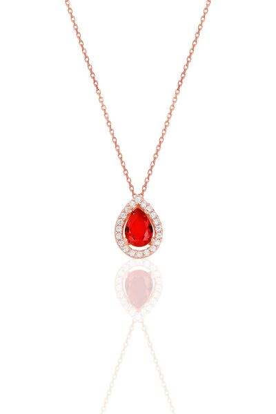 Gümüş rose kırmızı taşlı damla modeli üçlü set SGTL11512KIRMIZI