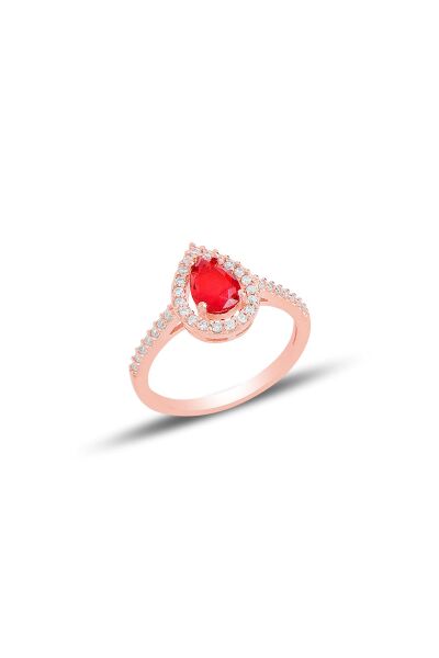 Gümüş rose kırmızı taşlı damla modeli üçlü set SGTL11512KIRMIZI