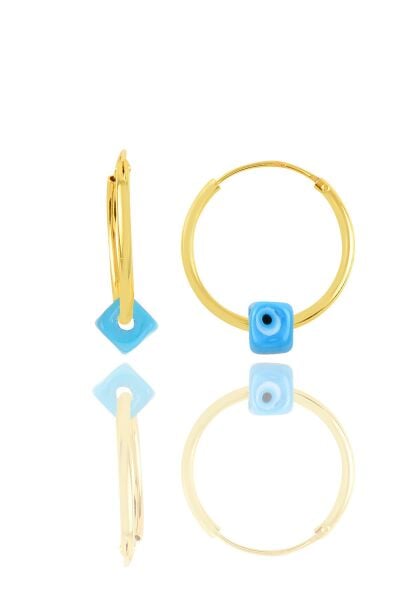 Gümüş altın yaldızlı nazarlı turkuaz halka küpe SGTL11085GOLD