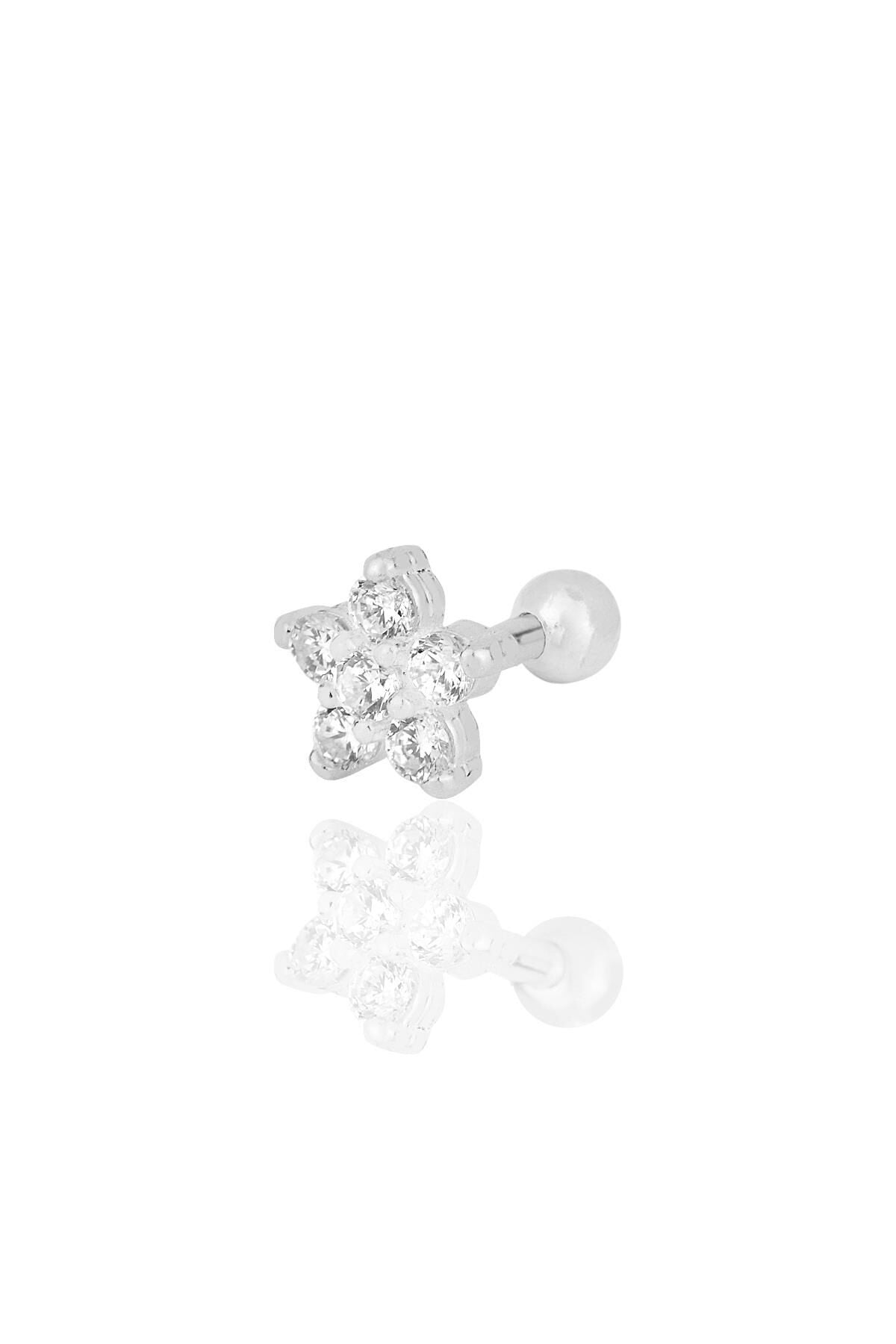 Gümüş rodyumlu zirkon taşlı papatya modeli Tragus helix Piercing küpe SGTL12205RODAJ