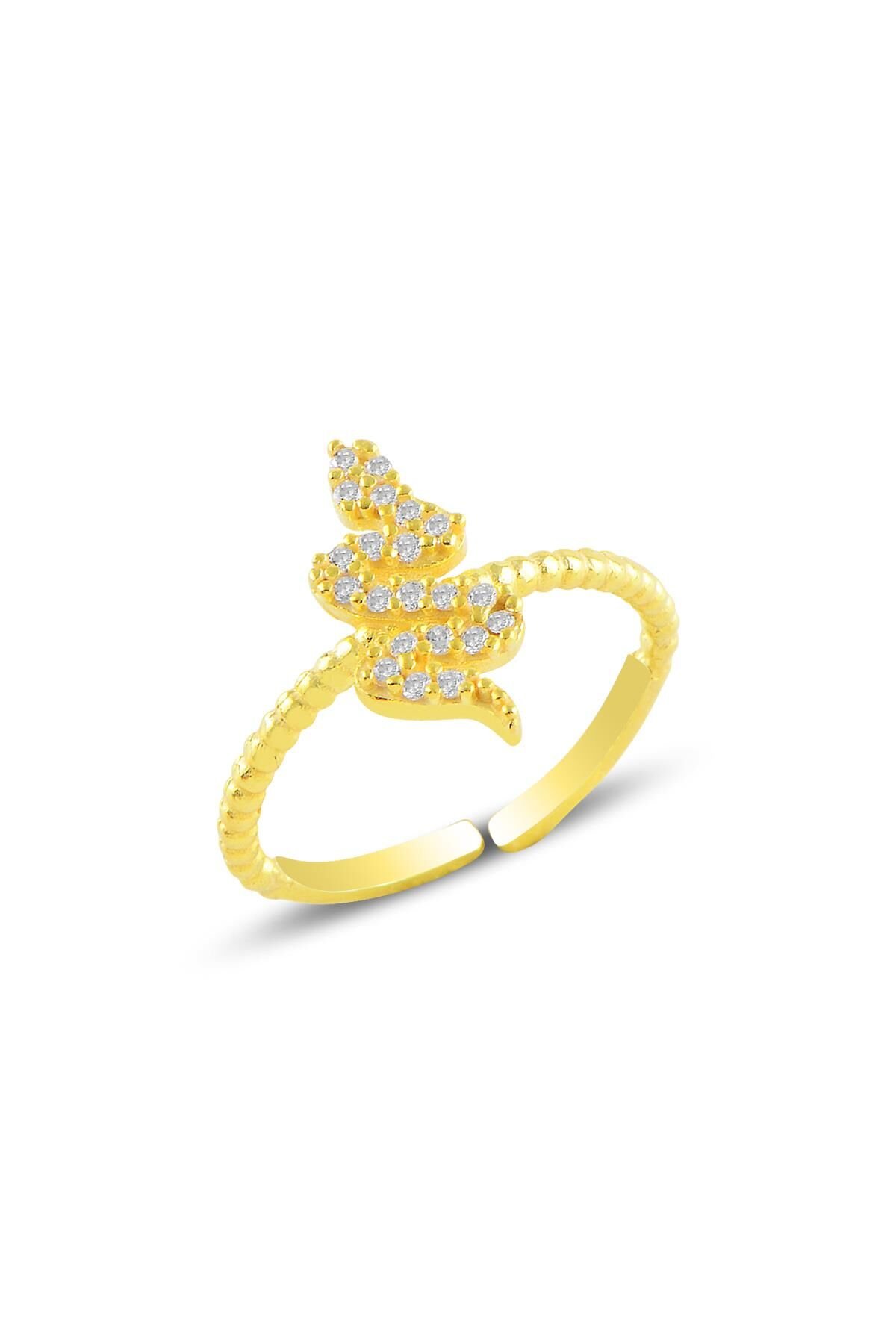 Gümüş altın yaldızlı alttan ayarlanabilir yılan yüzük SGTL10748GOLD
